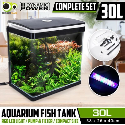 Aquarium Fish Tank Curved Glass RGB LED Light Complete Set Filter Pump 30L - image 1 of 4
