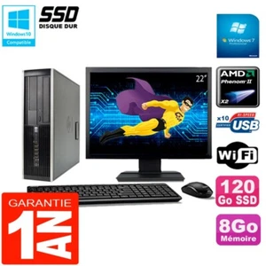 PC HP Compaq 6005 Pro SFF Ecran 22" AMD Phenom II RAM 8Go 120 Go SSD Wifi W7 - Foto 1 di 2