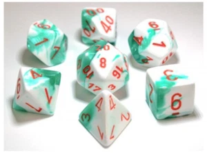Juego de 7 dados de laboratorio Chessex verde menta-blanco/naranja (edición limitada) - CHX30020 - Imagen 1 de 1