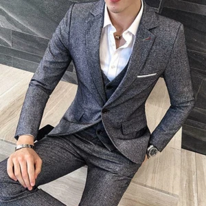 Mens New Dress Slim Fit Suits Groom Wedding Formal 3pcs Vest blazers pants New - Picture 1 of 13