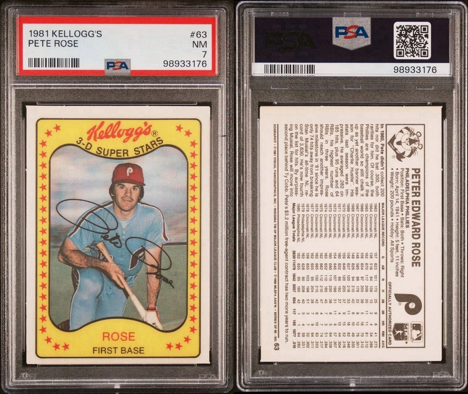 Kellogg’s #63 Pete Rose Phillies 1981 PSA 7 casi nuevo Foto 1 de 1