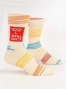 Calze Crew Uomo Blu Q Ancora Ce l'ho Taglia 7-12 Righe Colorate Regalo Papà Divertenti - Foto 1 di 1