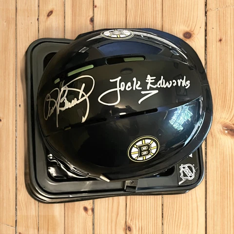 JACK EDWARDS ANDY BRICKLEY BRUINS NESN BROADCASTERS AUTOGRAPH MINI HELMET AUTO Cover