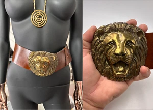 Leather Belt with Vintage Lion's Head Buckle 1970's - Bild 1 von 16