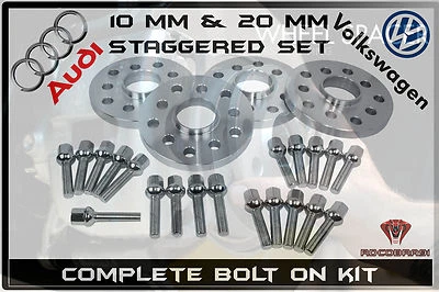 Juego completo escalonado de espaciadores de rueda de 10 mm y 20 mm Audi Volkswagen + 20 pernos Foto 1 de 4