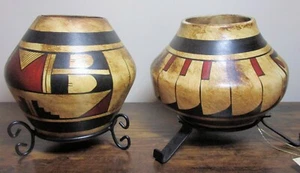 Beautiful SET of 2 Handcrafted Pottery VASES, Made in Mexico ~ Signed w/Stands - Picture 1 of 7