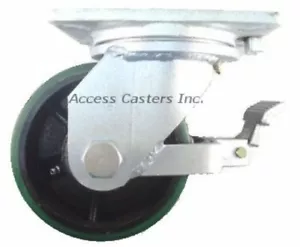 12T75PSB 12" x 3" Swivel Plate Caster, Heavy Duty Poly on Cast Iron Wheel Brake - Picture 1 of 1