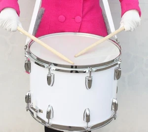 White Electroplated 14" x 10" Marching Snare Drum with Sticks, Strap, Drum Key - Picture 1 of 16