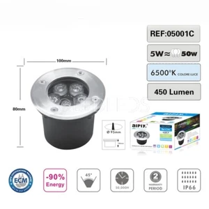 FARETTO INCASSO CALPESTABILE LED 5W IP66 DA ESTERNO LUCE FREDDA 6400K CARRABILE - Foto 1 di 4
