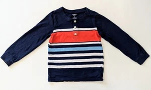 Carter's Boys Shirt Navy Blue Orange Striped Slub Henley Long Sleeve Size 6 - Picture 1 of 7