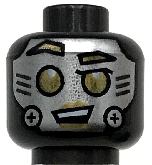 Lego New Pearl Dark Gray Minifigure Head Alien Robot Silver Face Piece - Image 1 of 1