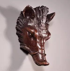 Large 10" Antique Decorative Carved French Hunting Boar's Head in Solid Walnut - Picture 1 of 14