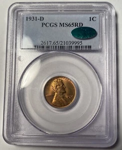 1931-D Lincoln Wheat Cent PCGS MS65RD CAC Rarer Than 1931s In High Grade - Picture 1 of 6