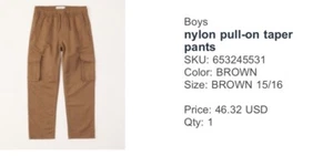 Ambercrombie & Fitch Boys Relaxed Nylon Pull-on Tapered Pants 15/16 - Picture 1 of 5