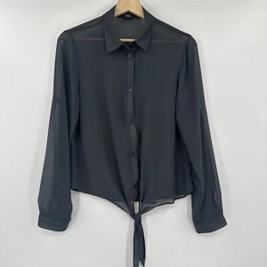 American Dream Gray Button Up Shirt With Tie Sheer Size Large - Imagen 1 de 6