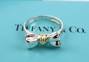 Tiffany & Co. Ribbon Bow Ring Band Silver 925 & 18K Gold Size 6.5 w/Box - Picture 1 of 9