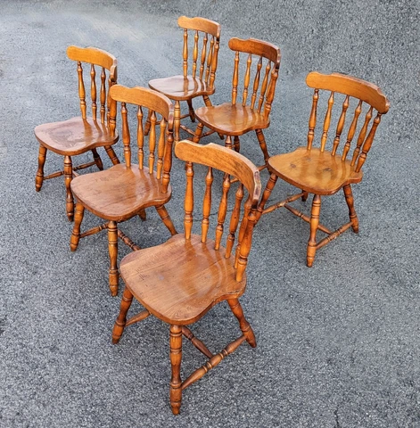 Set 6 SK Vintage Antique Old SOLID Maple Wood Wooden Dining Chair Pub Bar Tavern Cover