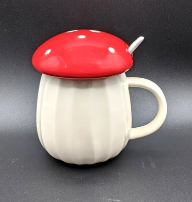Nueva taza de café de té de champiñones de 3 piezas - Incluye tapa y cuchara de porcelana - 8 oz Foto 1 de 4