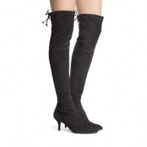 Stuart Weitzman Suede Tiemodel Over The Knee Boots Anthracite Dark Grey Size 6.5