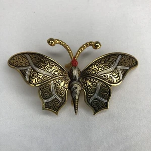 Butterfly Damascene MADE IN SPAIN Vintage Toledo Gold toned Brooch vintage - Picture 1 of 9