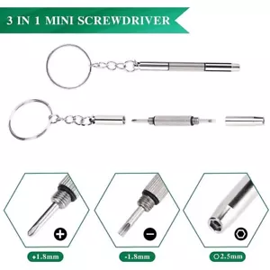 Mini 3in1 Screwdriver Glasses Phone Watch Screw Repair Tool Keyring Keychain - Picture 1 of 4