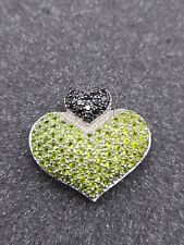 Signed PJM .925 Sterling Silver & Green / Black CZ Heart Pendant