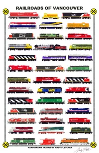 Cartel de ferrocarril de 11""x17"" de los ferrocarriles de Vancouver firmado por Andy Fletcher - Imagen 1 de 1
