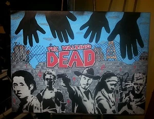 18 x 24 the walking dead comic canvas painting AMC zombies shortiez ink Daryl nr - Picture 1 of 5