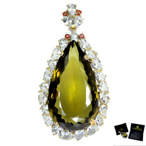 Handmade Pear Olive Quartz 104ct Gemstone 925 Sterling Silver Jewelry Pendant