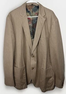 Vintage Kroon Bono Mens Sport Coat 46L Solid Tan Cotton Canvas Blazer Jacket - Picture 1 of 17