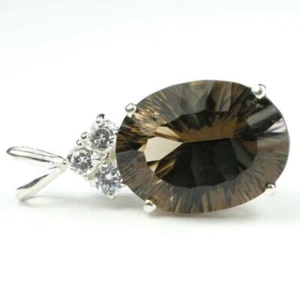 925 Sterling Silver Pendant w/accents, Smoky Quartz, SP016 - Picture 1 of 4