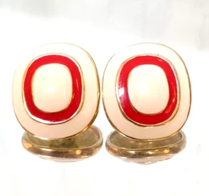 Orecchini a perno ovale smaltato rosso e bianco vintage Varsity anni 80 90 - Foto 1 di 4