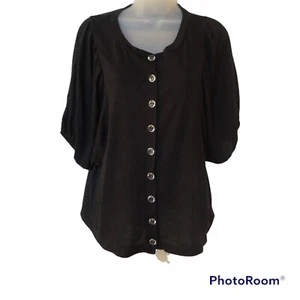 Hannah Jones Black Balloon Sleeve Clear Button Top - Size S/M - Picture 1 of 11