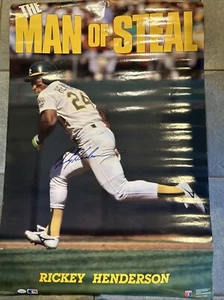 Ricky Henderson Signed “The Man Of Steal” 24” X 36” Poster JSA COA - Picture 1 of 3