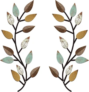 2 Pieces Metal Tree Leaf Wall Decor Vine Olive Branch Leaf Wall Art Wrought Iron - Picture 1 of 7