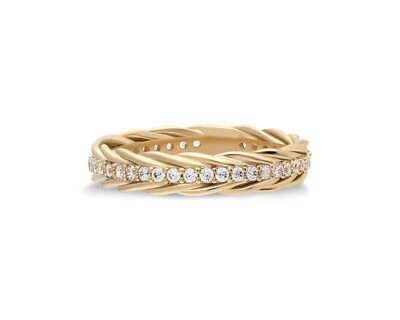 14k Solid Gold Lab-Created Diamond Braided Twisted Band Ring Stacking Ring Women - Image 1 of 4