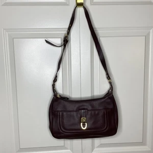 Bolso de Hombro Etienne Aigner Borgoña Cuero Marrón Correa Única Doble Cremallera - Imagen 1 de 7