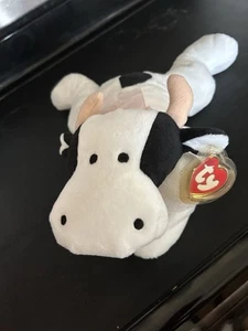 1994 Ty Pillow Pals Moo The Cow 15" Black & White Plush Toy Animal With Tag - Picture 1 of 3