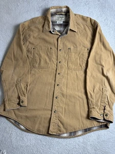 LL Bean Shirt Mens Size Large Regular Brown Long Sleeve Snap Distressed Flannel - Picture 1 of 11
