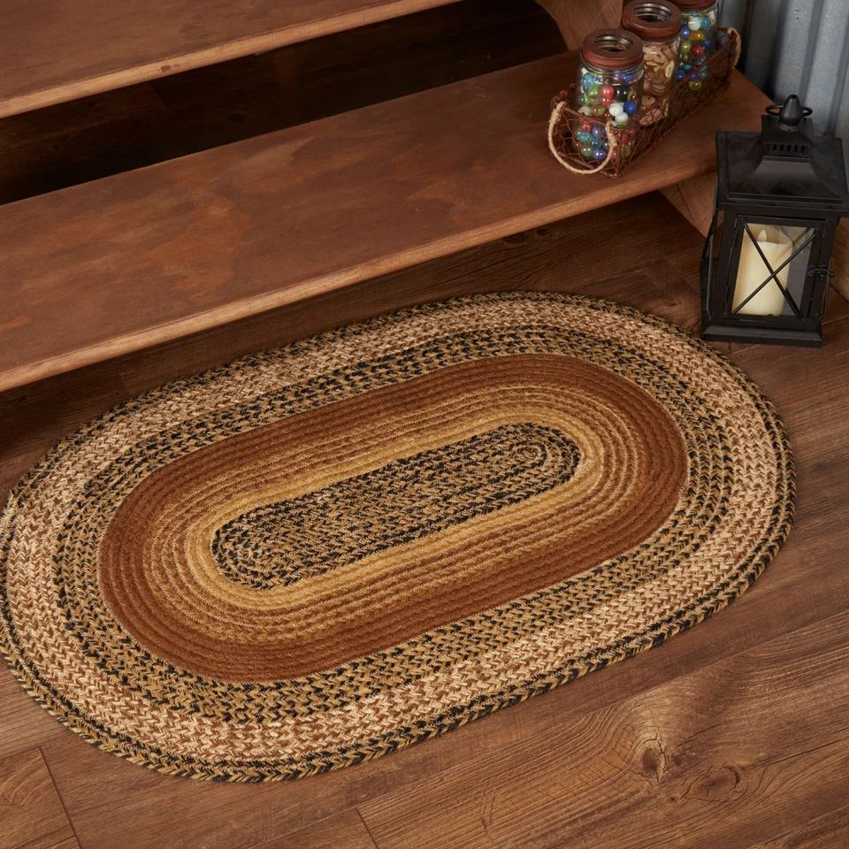 VHC Brands Kettle Grove Jute Oval Rug 24x36 Country Braided Flooring Caramel ...