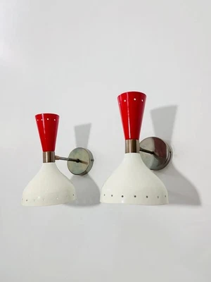 Mid Century Diabolic Brass Wall Sconce Pair Italian Reading Lamp Gift - Image 1 of 4