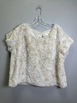 Maeve Anthropologie Short Sleeve Faux Fur Top XL Cream Party Ivory Holiday - Image 1 of 4