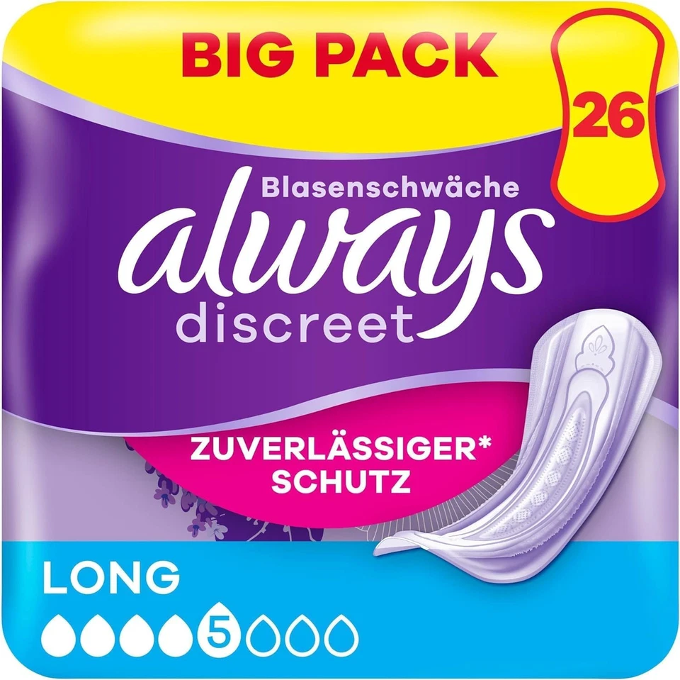 Always Discreet Inkontinenzeinlagen Für Frauen Long 26 Stück Rundumschutz Unglau