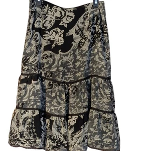 Express Tiered Midi Skirt A-line Dark Floral 7/8 Bohemian Y2k Whimsigoth Black - Picture 1 of 7