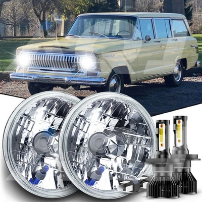 Pair 7 inch Headlights Round DOT Approved Hi/Lo Lamp For Jeep Wagoneer 1966-1978 Foto 1 de 4