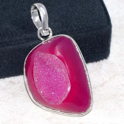 Colgante Rosa Botsuana Druzy Chapado en Plata 925 1.8" Hecho a Mano Regalo GW Foto 1 de 3