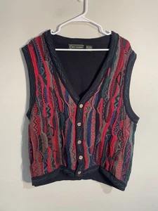 Vintage 1990er Croft & Barrow Coogi Stil abstrakt mehrfarbig Strickweste Größe L - Bild 1 von 8