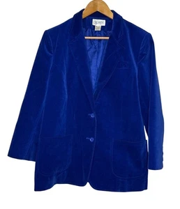 VTG Neil Martin Women's Blazer Blue Velvet Button Collared Business Size 16 - Imagen 1 de 9