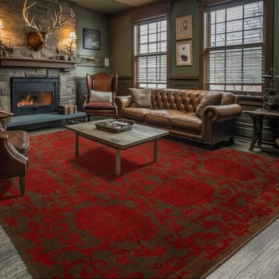 Floral Transitional Tibetan 9'x9' Square Brown Hand Knotted Wool Area Rug - Image 1 of 4