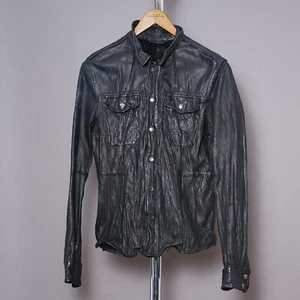 ALL SAINTS Leather Shirt Jacket SMALL Mens Black Biker LORRIMER Rock Celebrity - Picture 1 of 21
